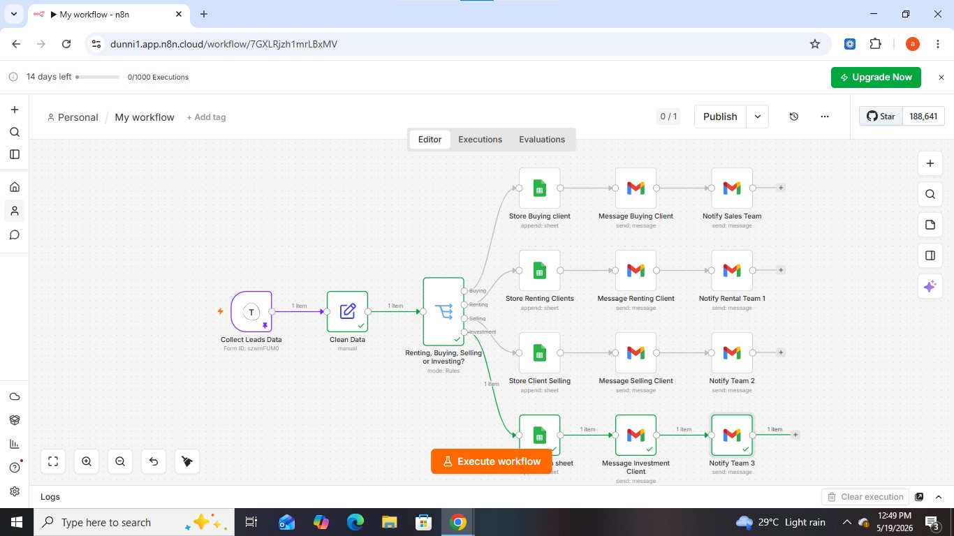 Real Estate Lead Routing & Client Management System automation workflow
